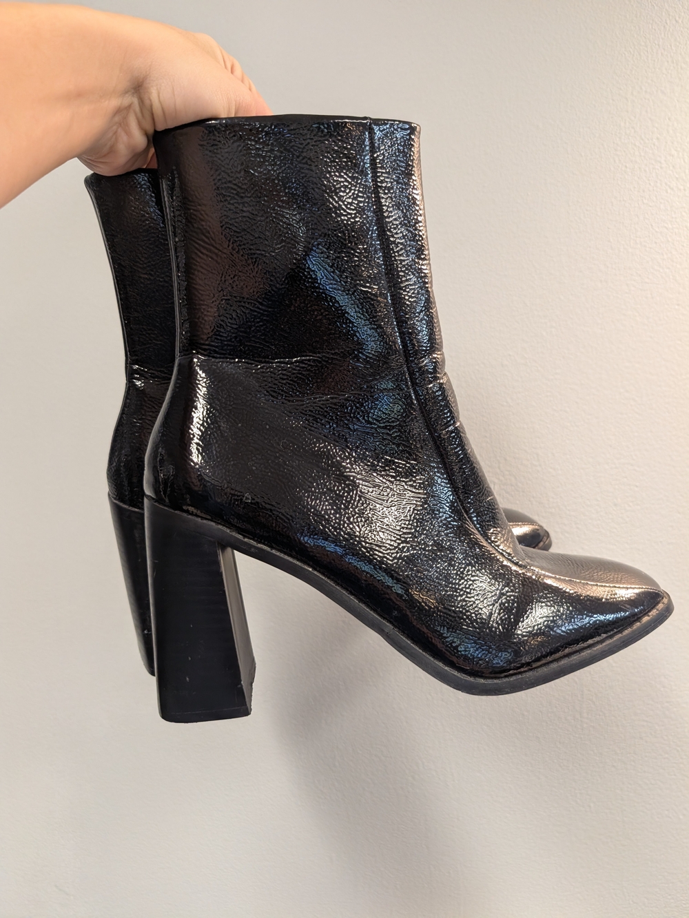 Nasty Gal Glossy Black Patent Block Heel Ankle Boots 7
